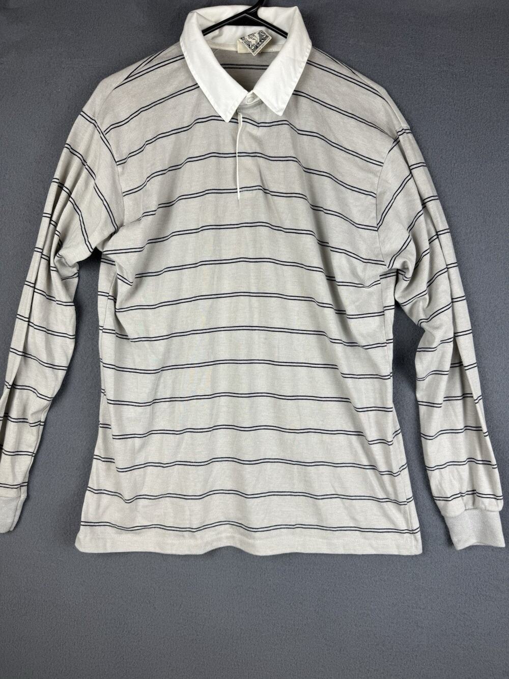 Vintage Campus Men's XL Polo Long Sleeve Striped Tan USA Classic